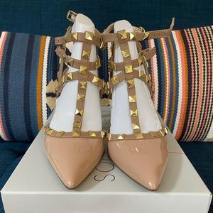 Sole Society Tiia Adobe Nude Studded Strappy Heel